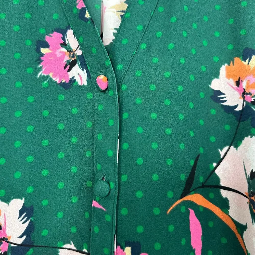 Express Green Floral Portofino Button Front Blouse